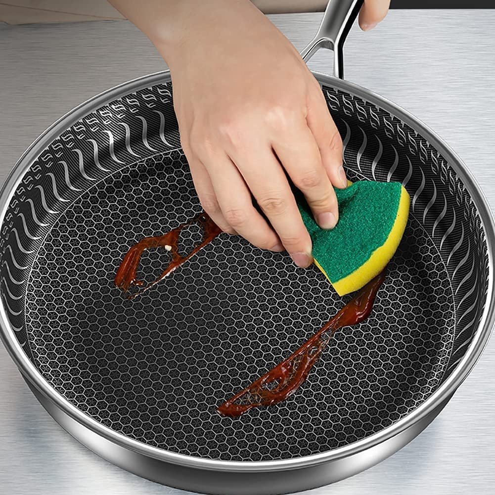 Hot Sale Sus316 Double Non Stick Cooking Honeycomb Frying Pan 18/10 Stainless Steel with Glass Lid 30cm Kitchen Aluminum Modern