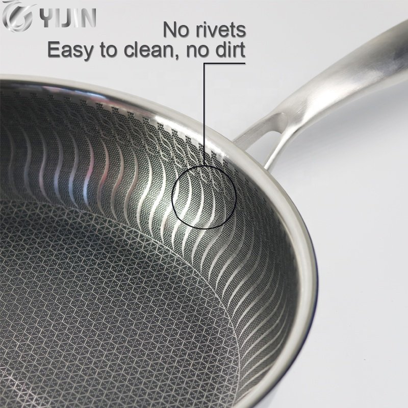 Hot Sale Sus316 Double Non Stick Cooking Honeycomb Frying Pan 18/10 Stainless Steel with Glass Lid 30cm Kitchen Aluminum Modern