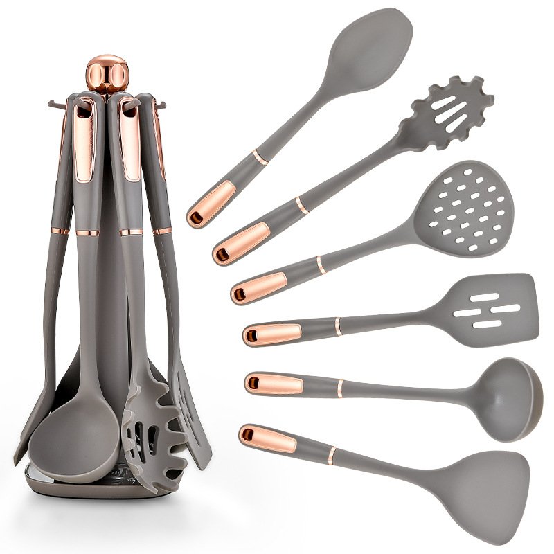 Non-stick Silicone cookware Seven-piece set With Rotating Storage Holder ABS Handle Cooking Spatula Spoon Cookware set