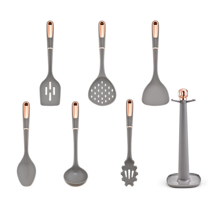 Non-stick Silicone cookware Seven-piece set With Rotating Storage Holder ABS Handle Cooking Spatula Spoon Cookware set