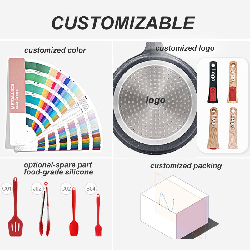 BOBIKUKE Hot Sale Aluminium Non Stick Cooking Pan Set White Induction Kitchen Pots and Pans Cookware Sets with Removable Handle