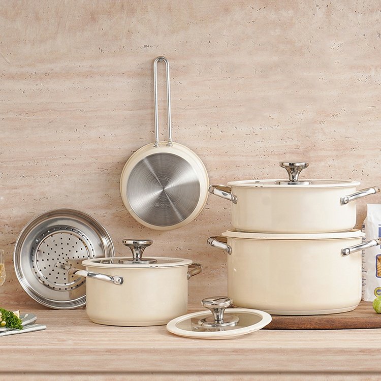 Wholesale Custom Fashion Colorful Stainless Steel 304 Kitchenware Ceramic Painting Casserole Cooking Hot Soup Pot Cookware Sets