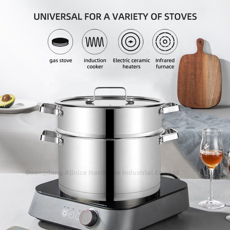 Multifunction Kitchen No 304 Stainless Steel Cooking Pot Set Soup Pot Steamer Pot Cookware Set With Glass Lid