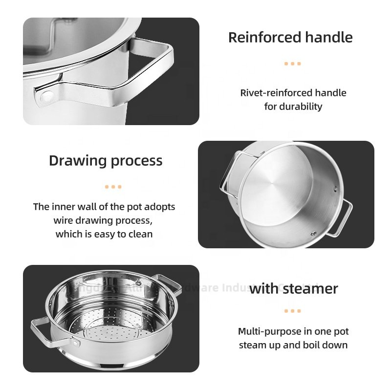 Multifunction Kitchen No 304 Stainless Steel Cooking Pot Set Soup Pot Steamer Pot Cookware Set With Glass Lid