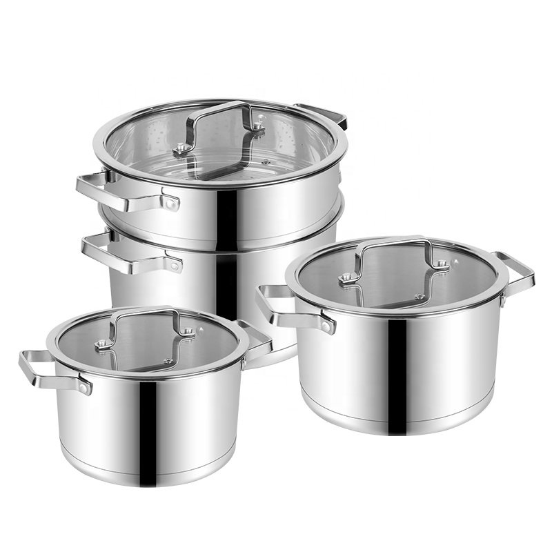 Multifunction Kitchen No 304 Stainless Steel Cooking Pot Set Soup Pot Steamer Pot Cookware Set With Glass Lid