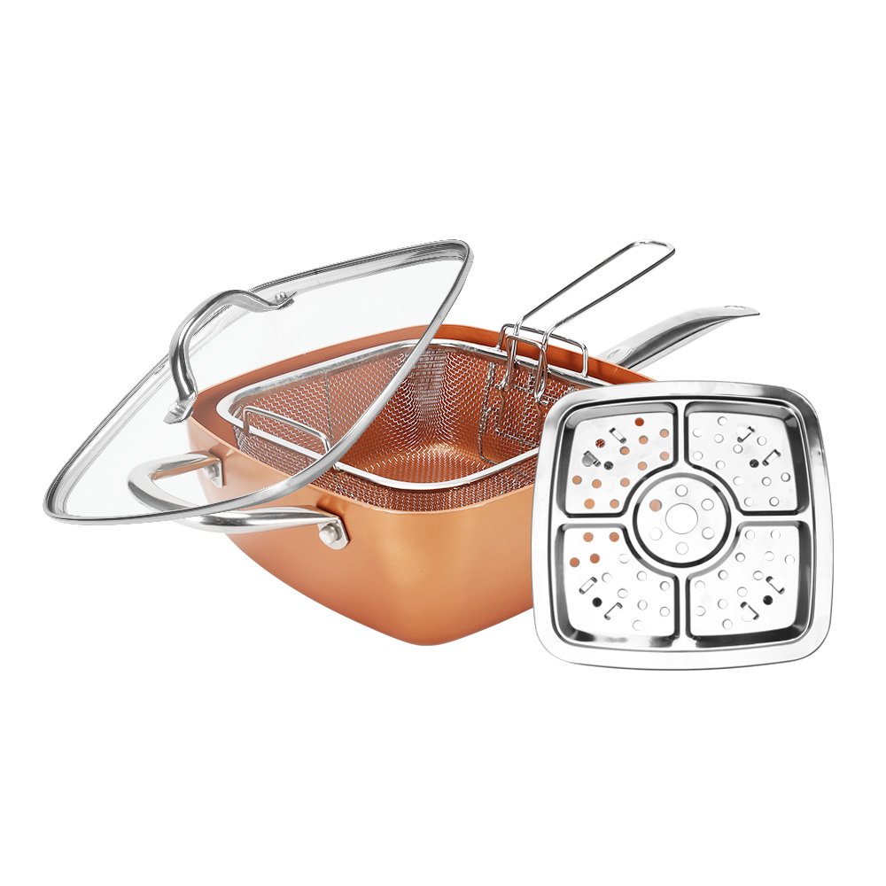 Fry and stew in one Copper 4 Piece Set Chef Cookware Square stockpot induction bottom