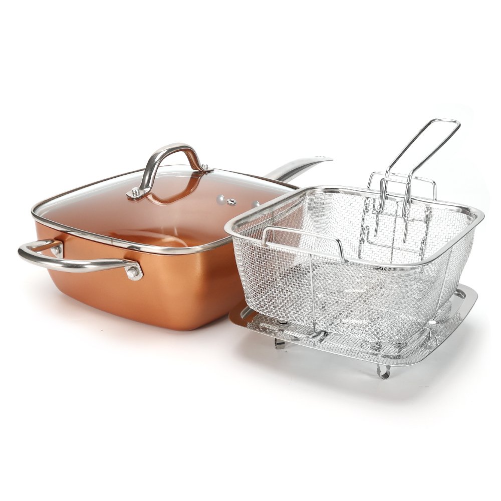 Fry and stew in one Copper 4 Piece Set Chef Cookware Square stockpot induction bottom