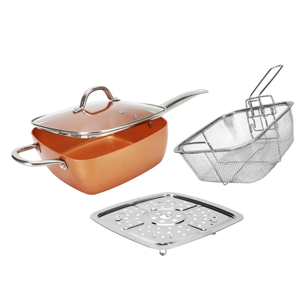 Fry and stew in one Copper 4 Piece Set Chef Cookware Square stockpot induction bottom