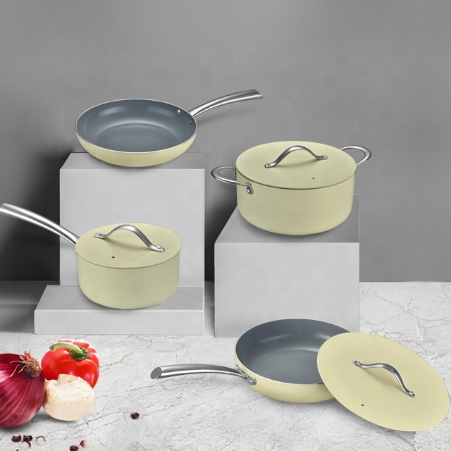 High quality hot sale 7pcs nonstick ceramic coating cookware set with aluminum lid