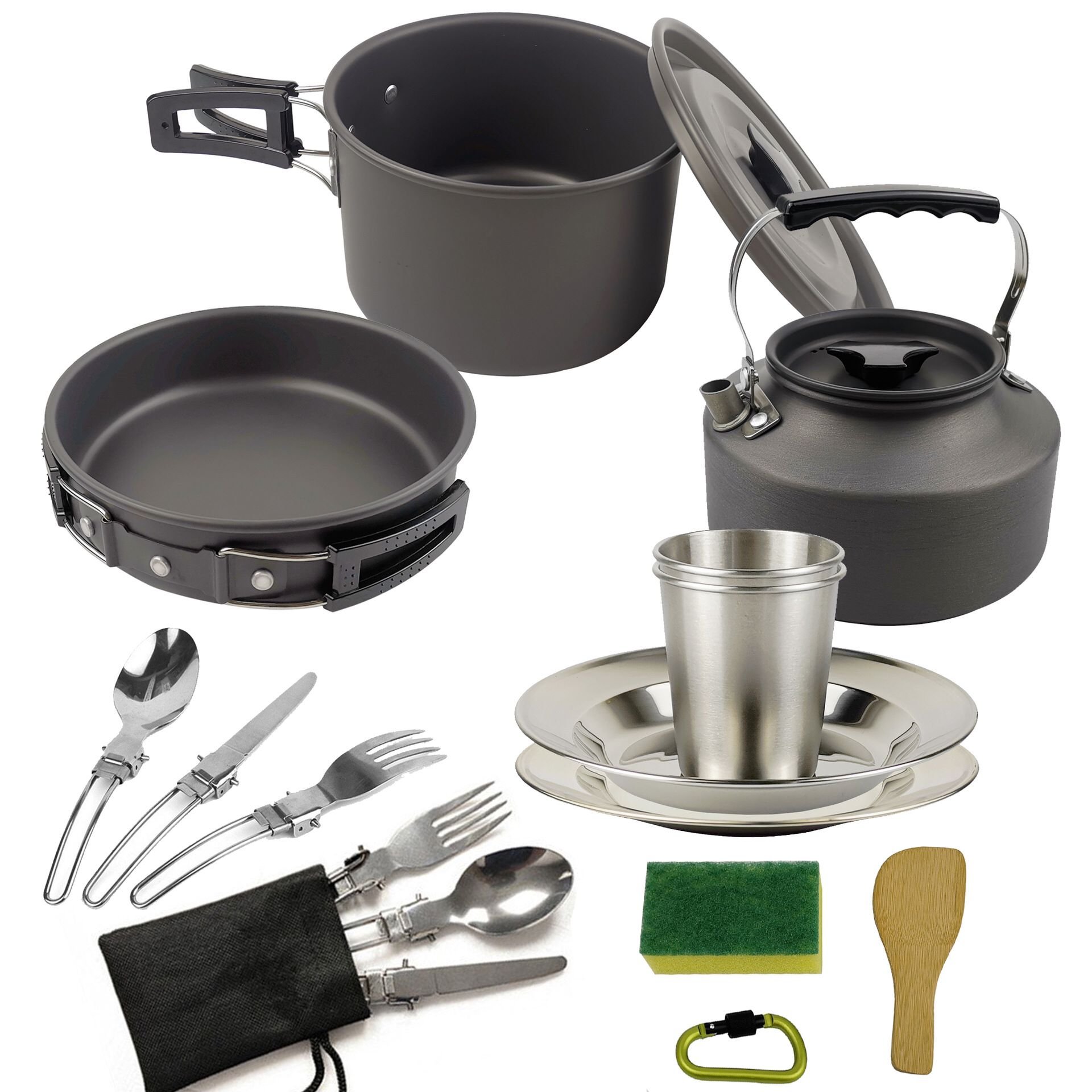 Teapot Set Outdoor Camping Pot Set Portable Picnic Cooker Plates Camping 1.2L Pot Cookware Set