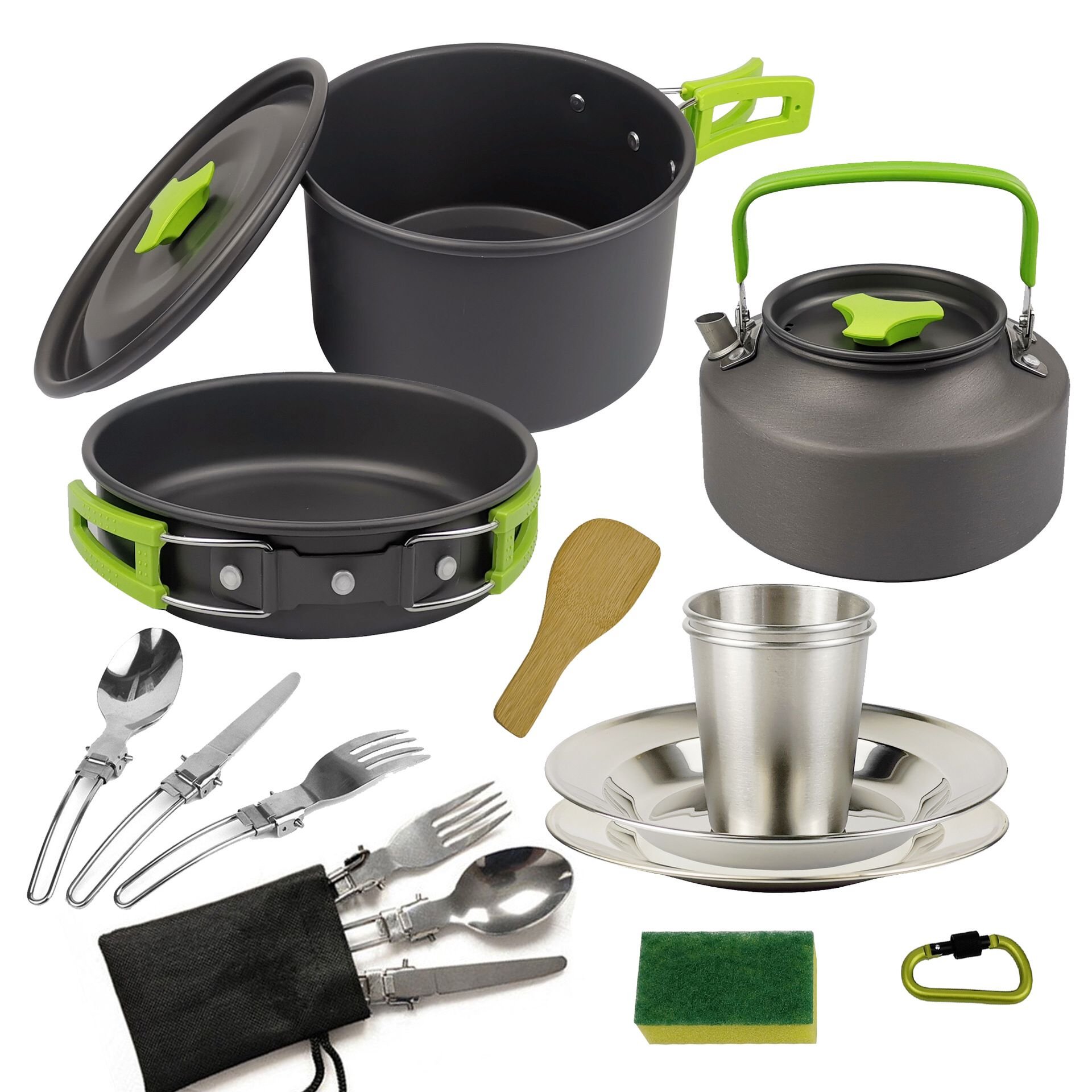 Teapot Set Outdoor Camping Pot Set Portable Picnic Cooker Plates Camping 1.2L Pot Cookware Set