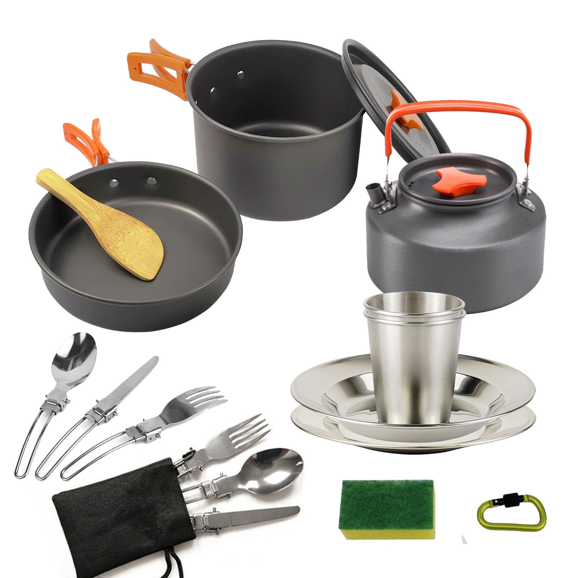 Teapot Set Outdoor Camping Pot Set Portable Picnic Cooker Plates Camping 1.2L Pot Cookware Set