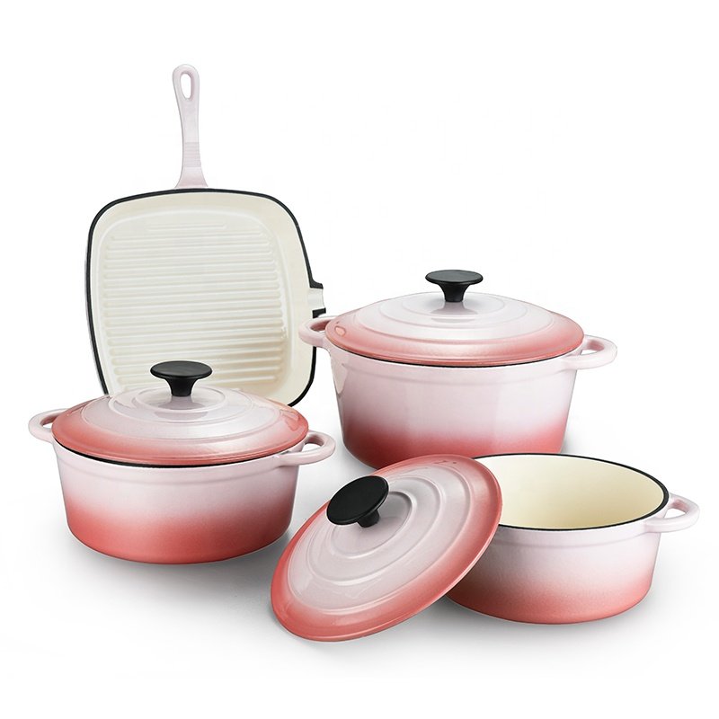 Home and Kitchen Cast Iron Enamel Cooking Pots and Pans Non-stick Cookware Sets Ideal for Family