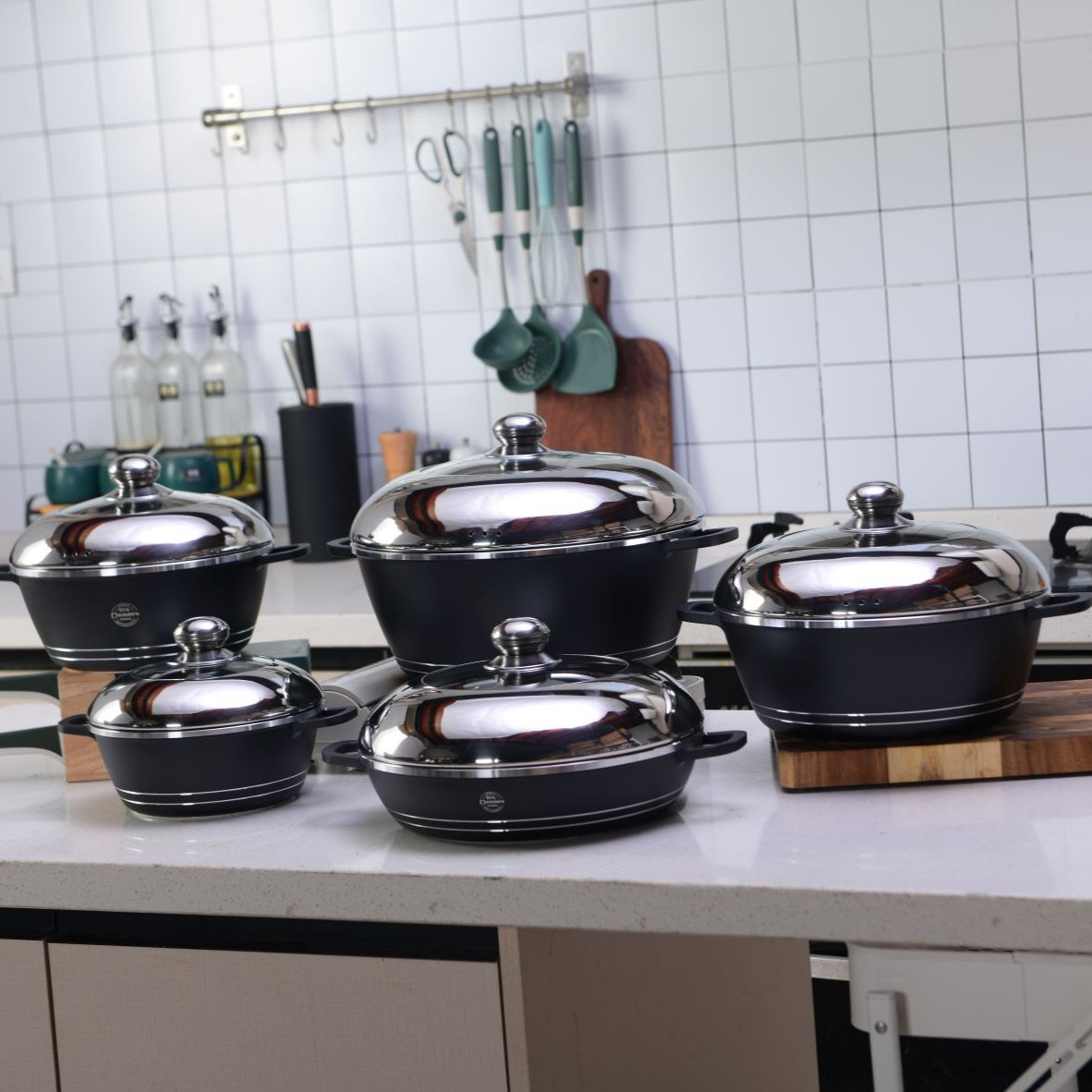 5pcs/set Soup Pot Set Nonstick Cast Aluminum Cookware Set Soup Pot Casserole Cooking Tools