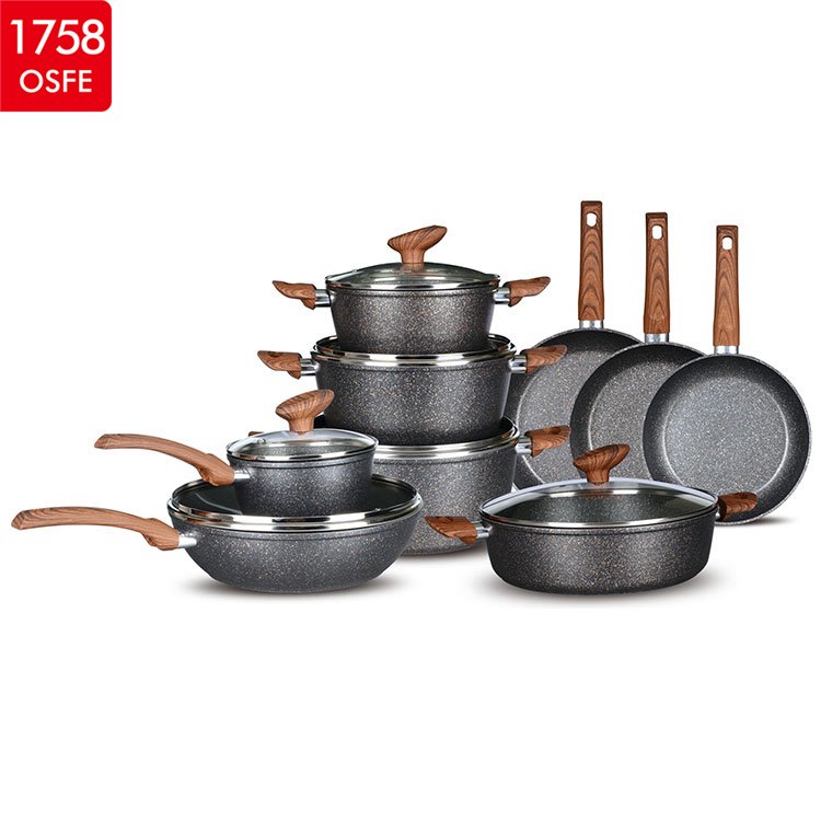 2024 Hot Sell 12Pcs Forged Aluminium Stone Non Stick Coating Granite Cooker Kitchen Cookware Set
