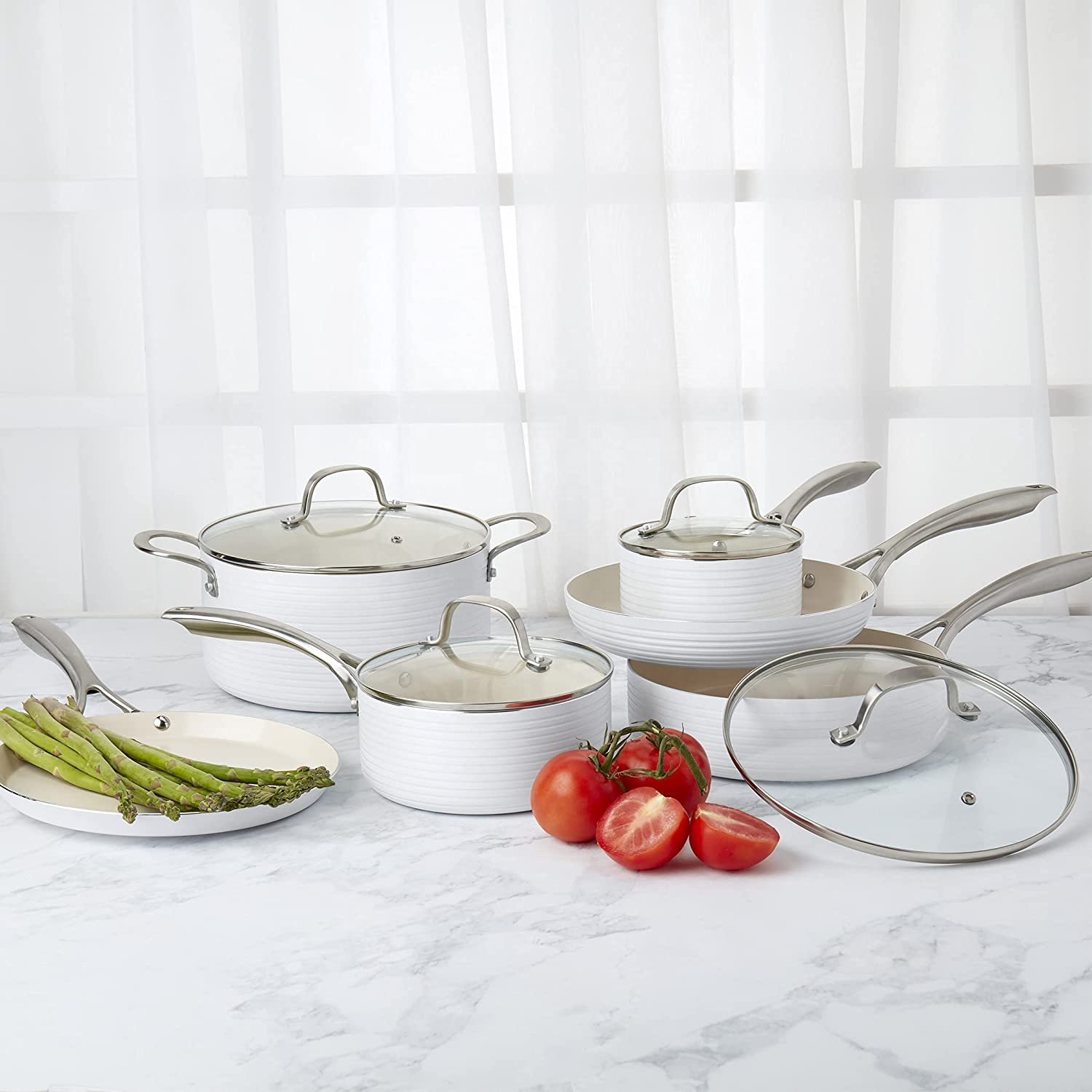 10 pieces Ceramic Coated Cookware Set With Stainless Steel Handles