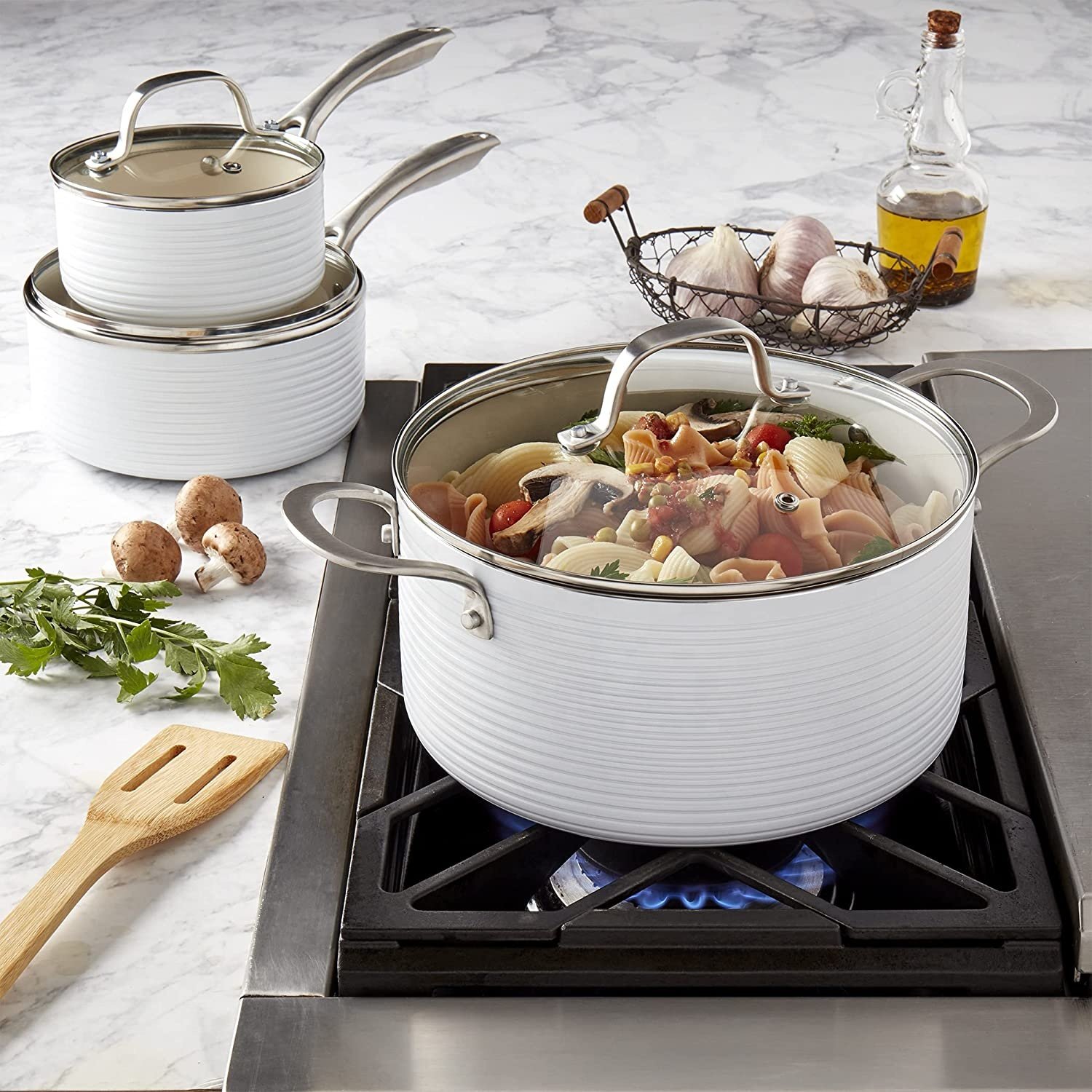 10 pieces Ceramic Coated Cookware Set With Stainless Steel Handles