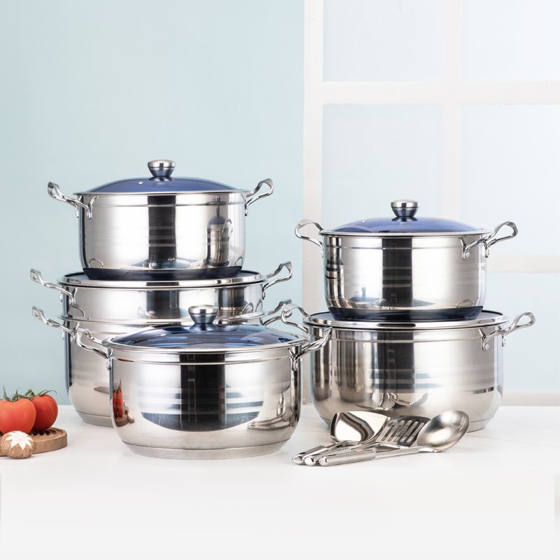 201 stainless steel cookware sets round shape cooking pots comfortable handle frying pan