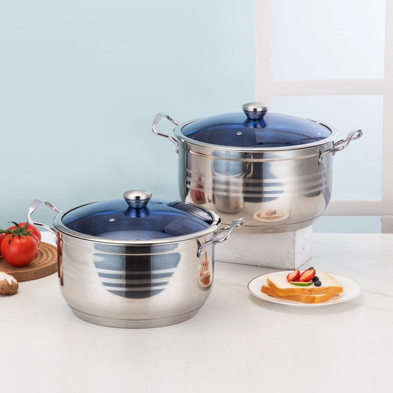 201 stainless steel cookware sets round shape cooking pots comfortable handle frying pan