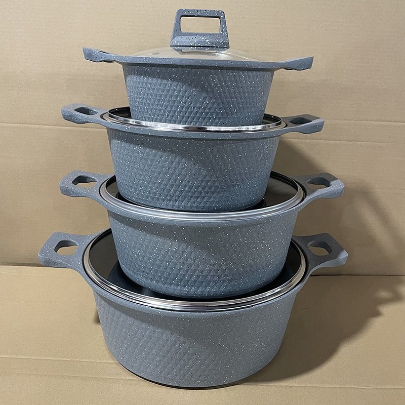 Hot selling kitchen cooking spin 17pcs gray Non-stick Aluminum Pots Sets cookware sets