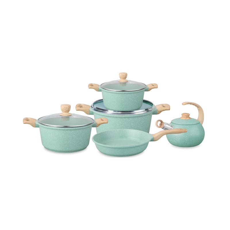 OEM 9 pcs Nonstick Die-cast Aluminum Pots and Pans Kettle pots Kitchen Cookware Sets Induction Granite Compound Bottom