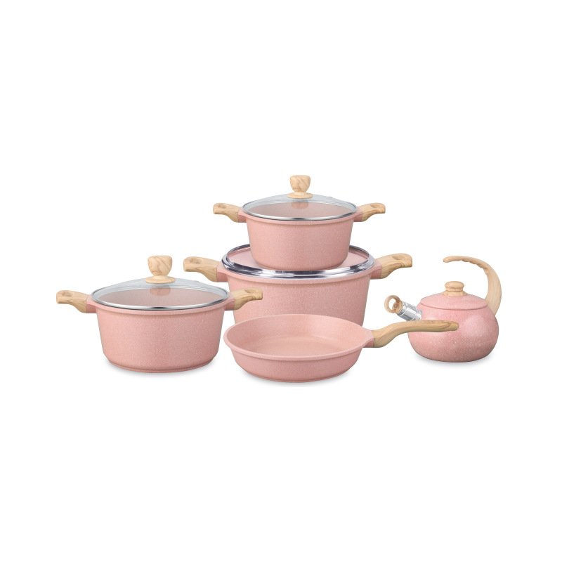OEM 9 pcs Nonstick Die-cast Aluminum Pots and Pans Kettle pots Kitchen Cookware Sets Induction Granite Compound Bottom