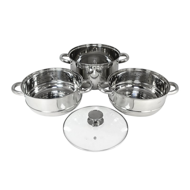 24cm Stainless Steel 3 Tier Steamer Pot Set Steaming Cookware for Kitchen