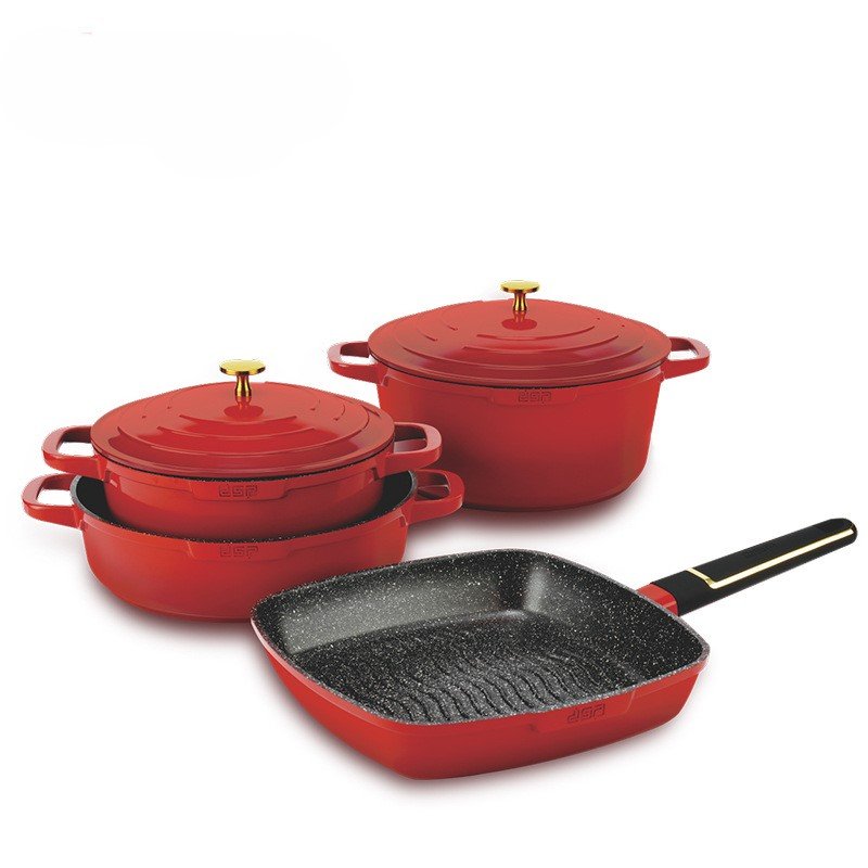 New design forged ceramic cookware set with double handle ceramic lid nonstick fry pan