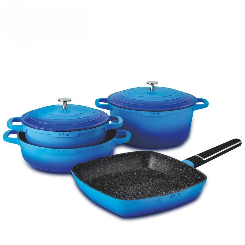 New design forged ceramic cookware set with double handle ceramic lid nonstick fry pan