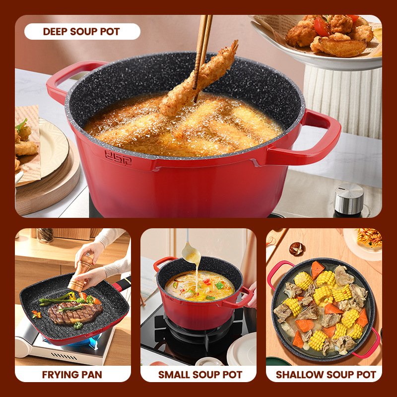 New design forged ceramic cookware set with double handle ceramic lid nonstick fry pan