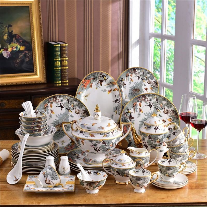 58pcs Cookware Equator Jungle Series Tableware Set Bowls and Plates Porcelain Dinner Set Western Ceramic Bone China Minimalist