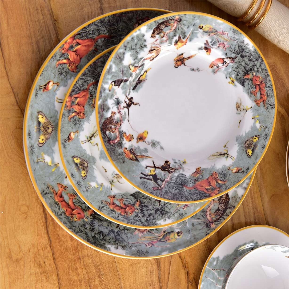 58pcs Cookware Equator Jungle Series Tableware Set Bowls and Plates Porcelain Dinner Set Western Ceramic Bone China Minimalist