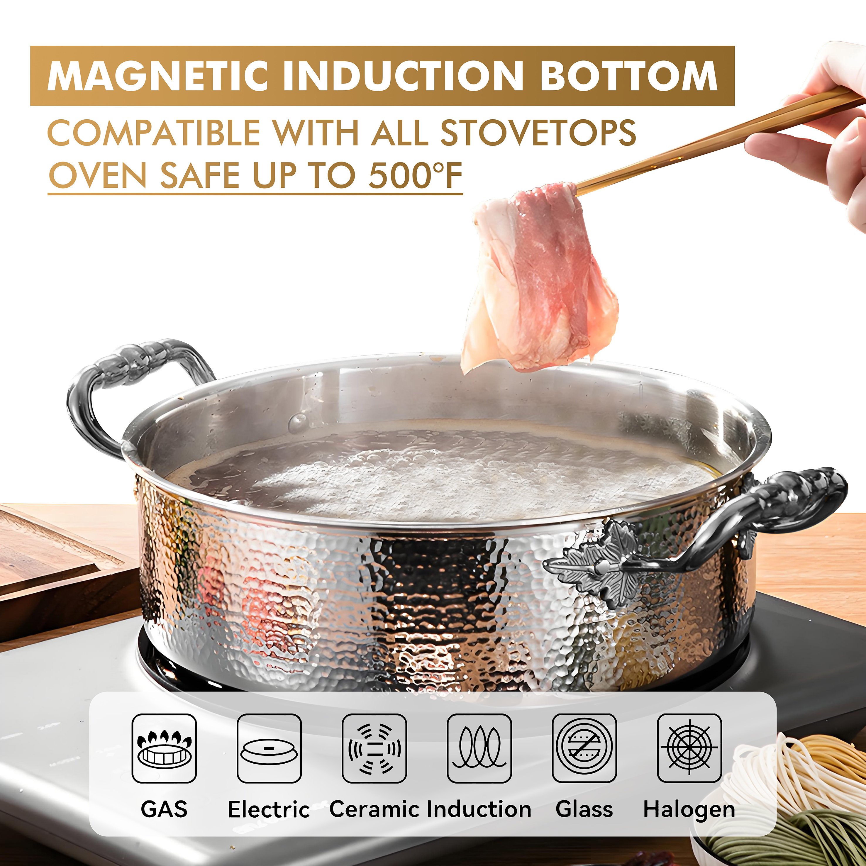 Luxury 304 Stainless Steel Nature Color Hot Pot 3 Layers Cooking Pot Kitchen Cookware Set with Metal Lid
