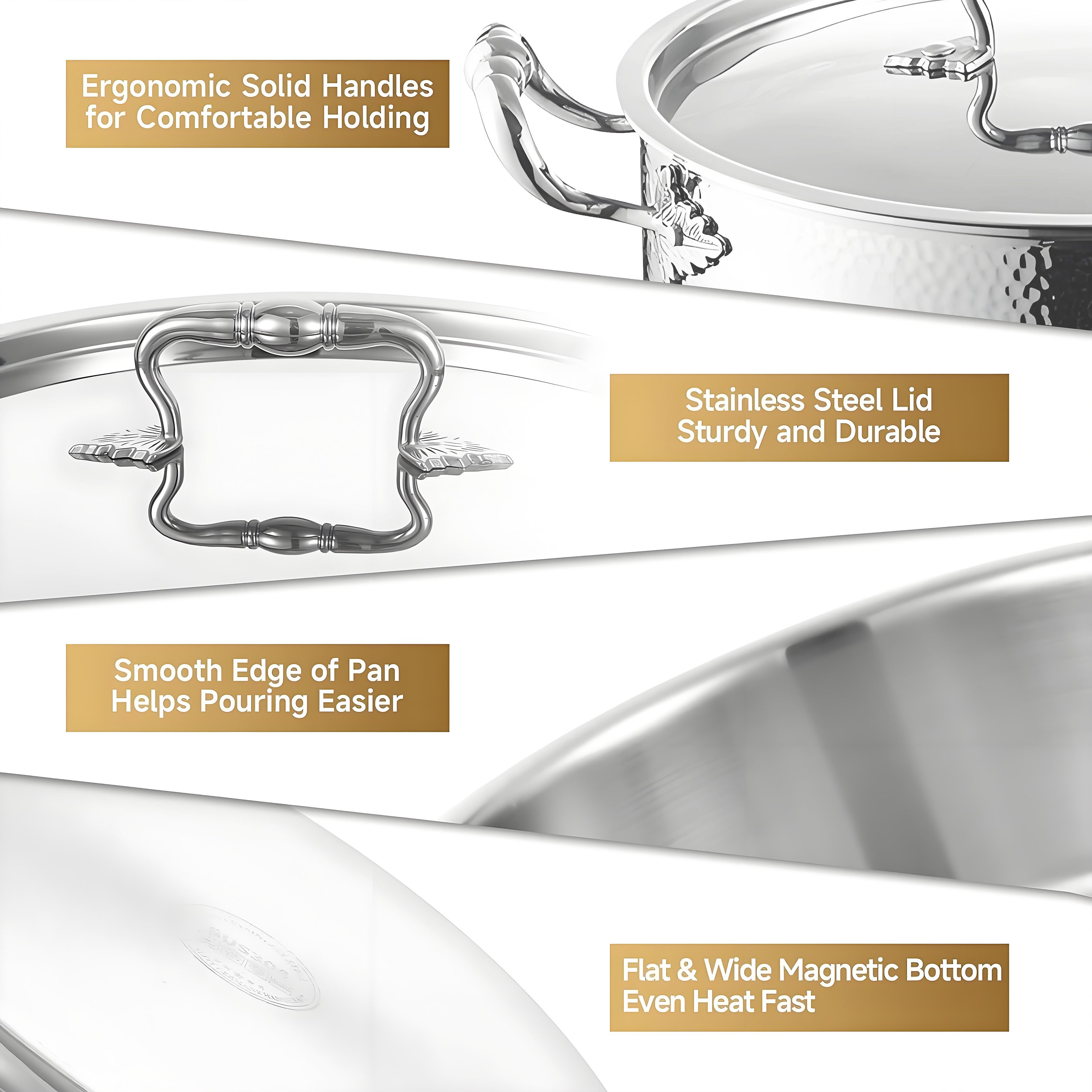 Luxury 304 Stainless Steel Nature Color Hot Pot 3 Layers Cooking Pot Kitchen Cookware Set with Metal Lid