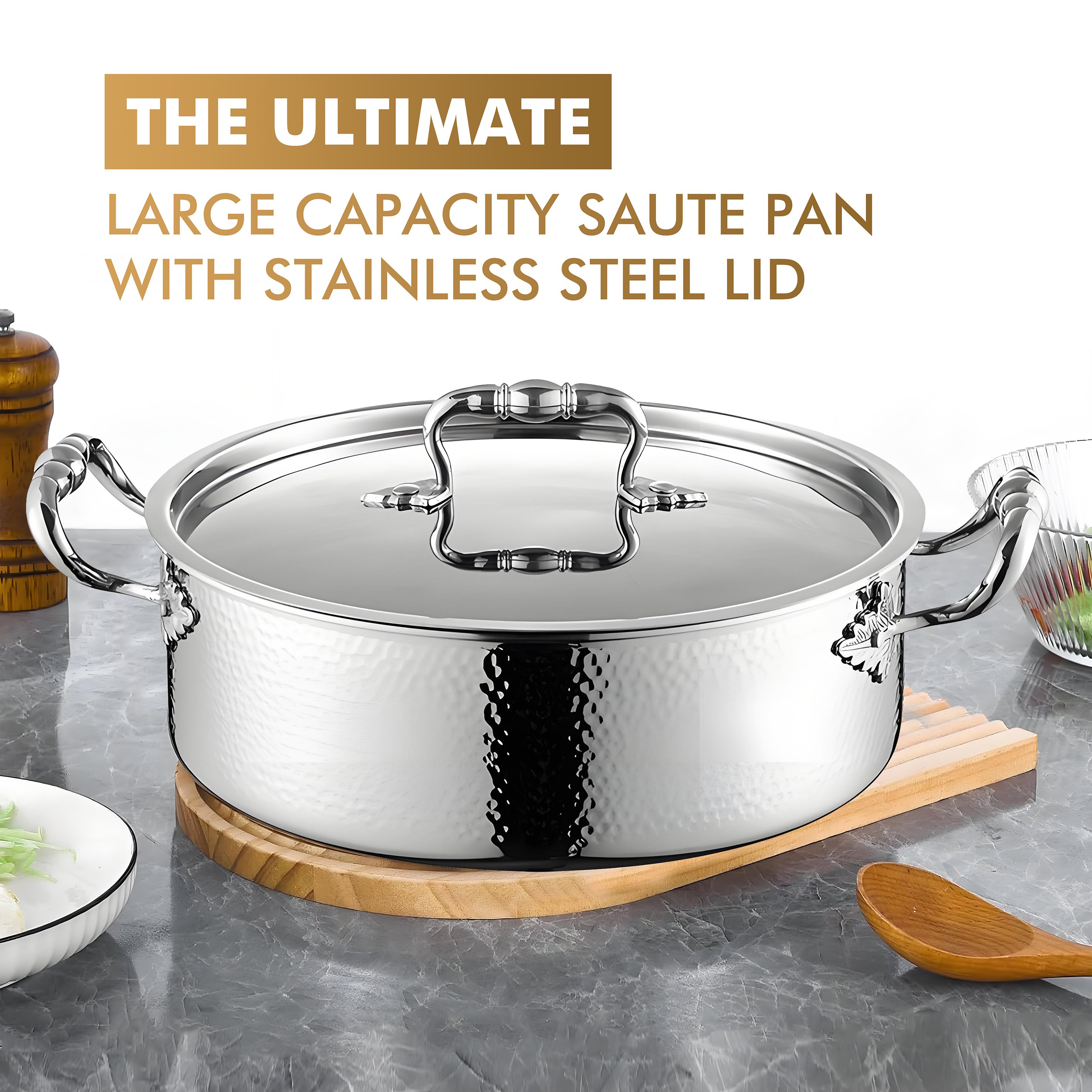 Luxury 304 Stainless Steel Nature Color Hot Pot 3 Layers Cooking Pot Kitchen Cookware Set with Metal Lid