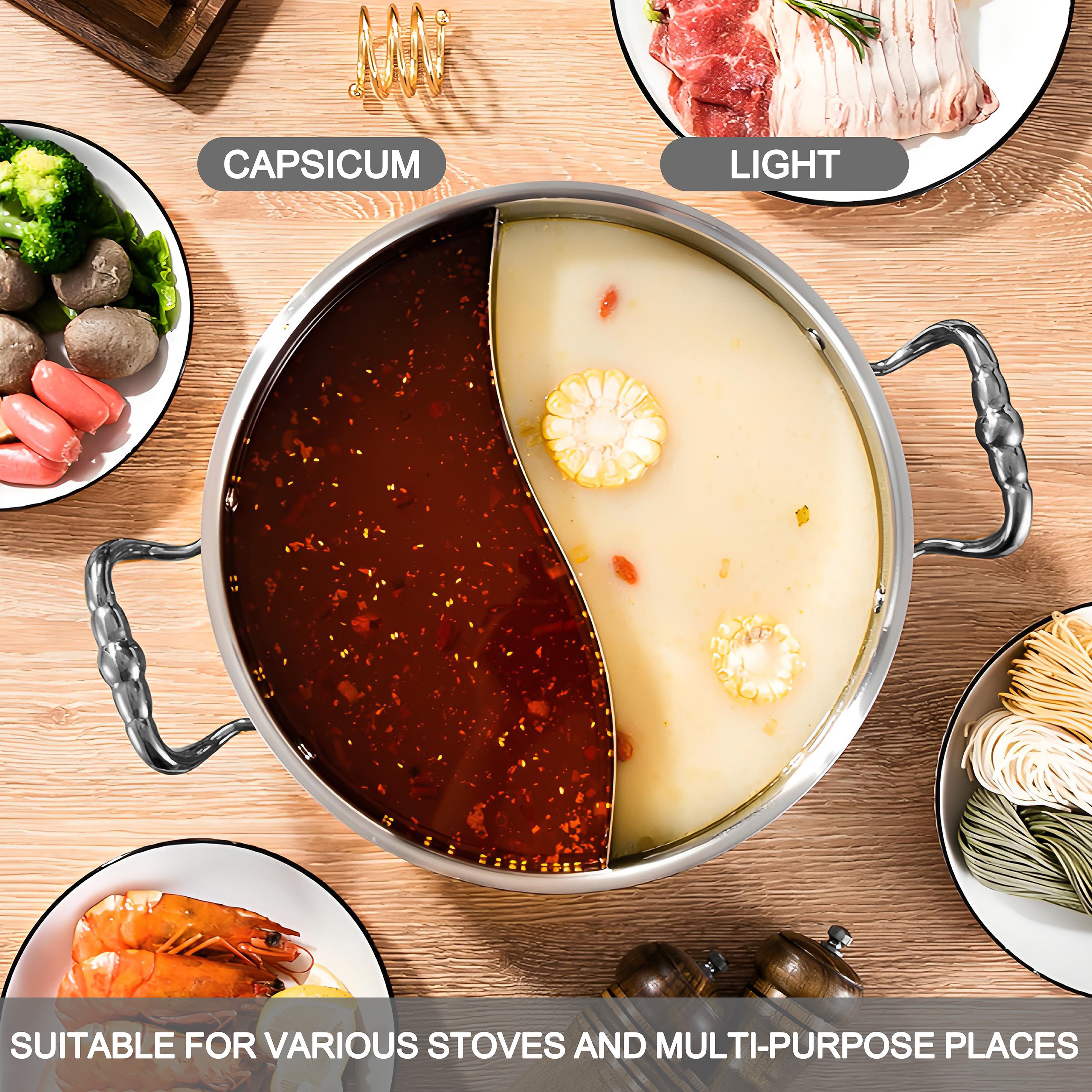 Luxury 304 Stainless Steel Nature Color Hot Pot 3 Layers Cooking Pot Kitchen Cookware Set with Metal Lid