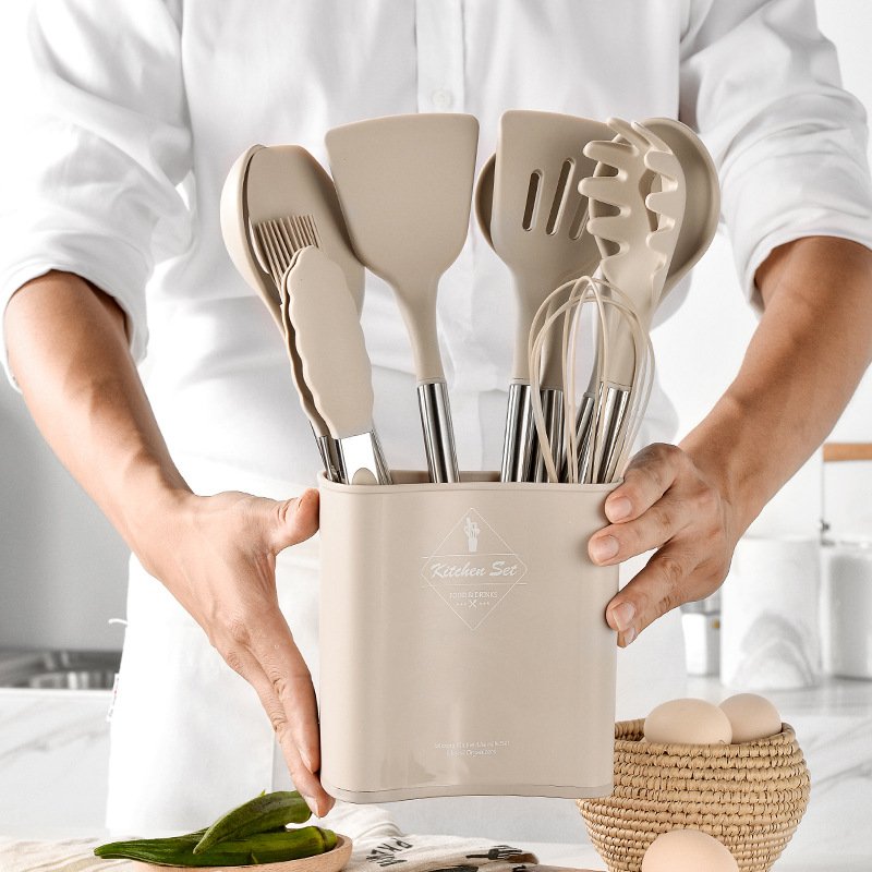 Hot Sale 13 Pcs Food Grade Silicone Kitchen Accessories Tool Heat Resistance Wooden Cooking Utensils Set Cookware Set