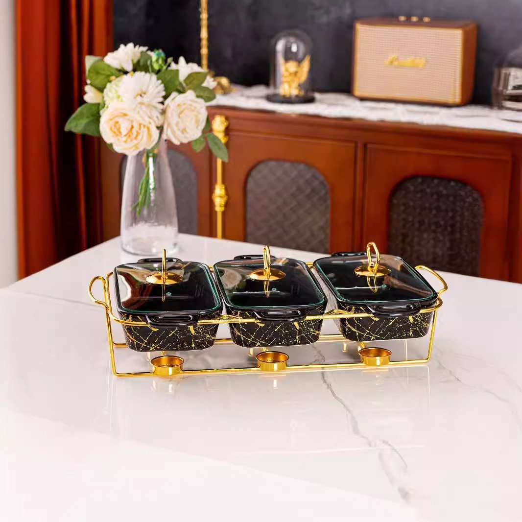High Quality 3Piece cookware set ceramic DualHandled baking trays used Marble Soup Pot for Oven and Stovetop ookware sets