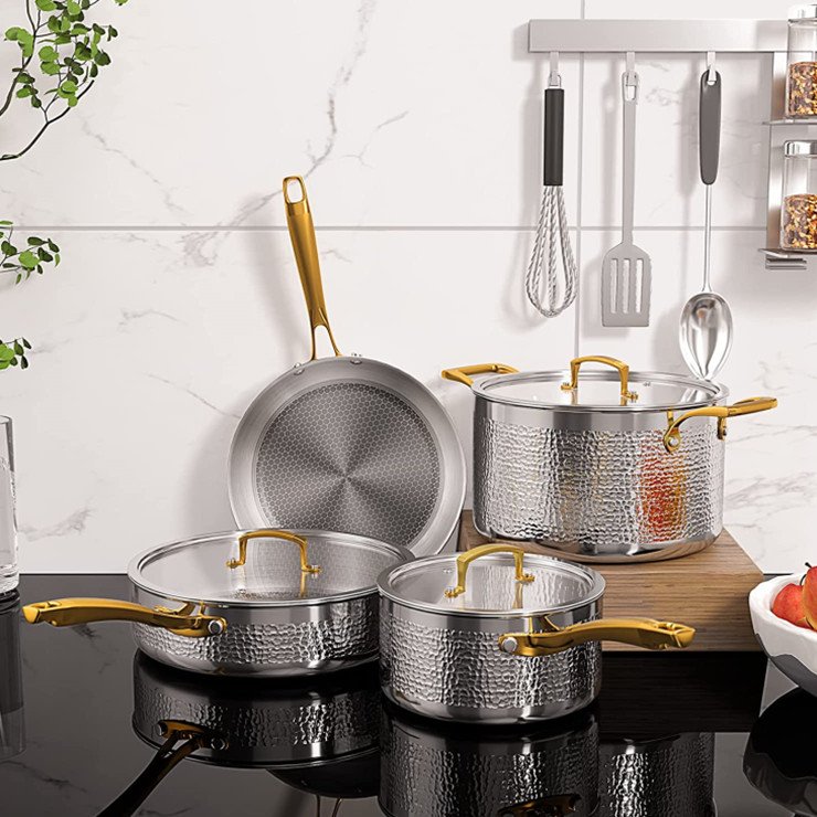 Stainless steel cookware 16/18/20/24cm straight shape 7 pcs cookware set