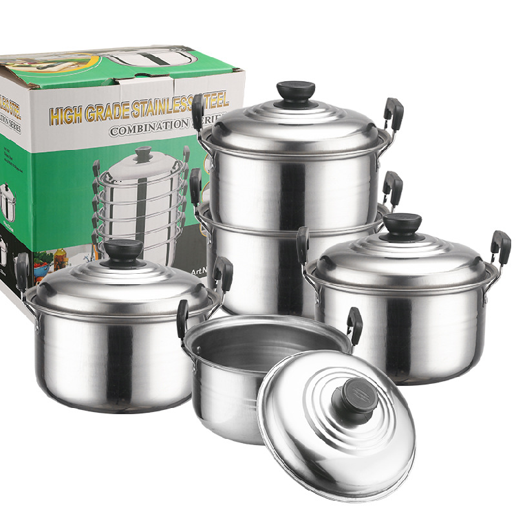 metal cookware set Stainless Steel cooking pot Cookware Set Americanstyle Stock Pots 10pcs for Home Use Universal cookware set