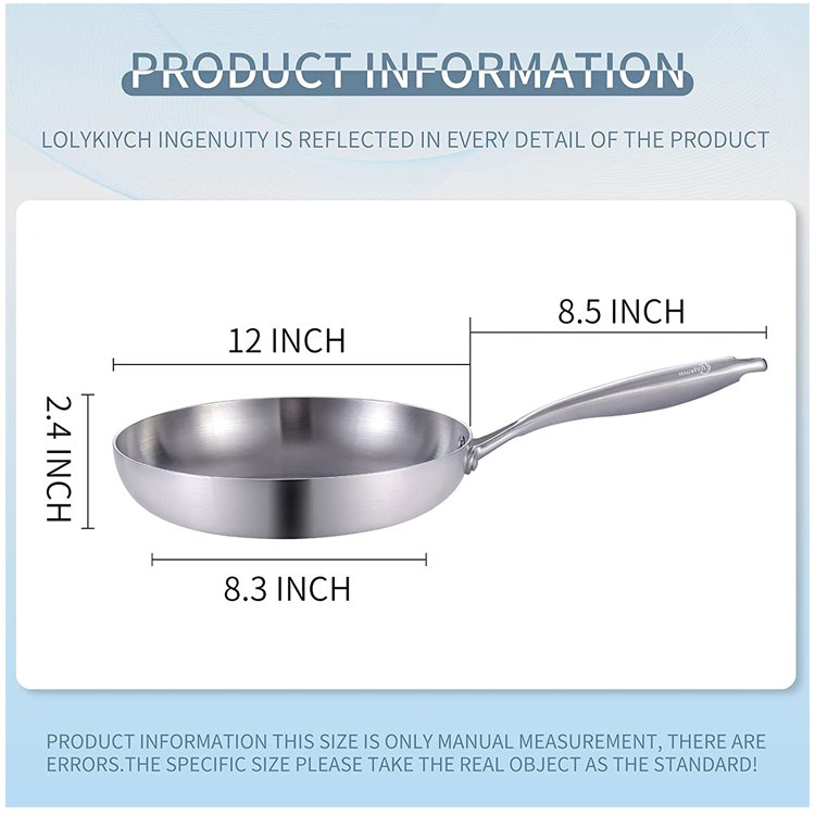 hot sale Manufacture Tri-Ply Stainless Steel Saute Frying Pan Skillet 3 Piece Set with Ergonomic Handle