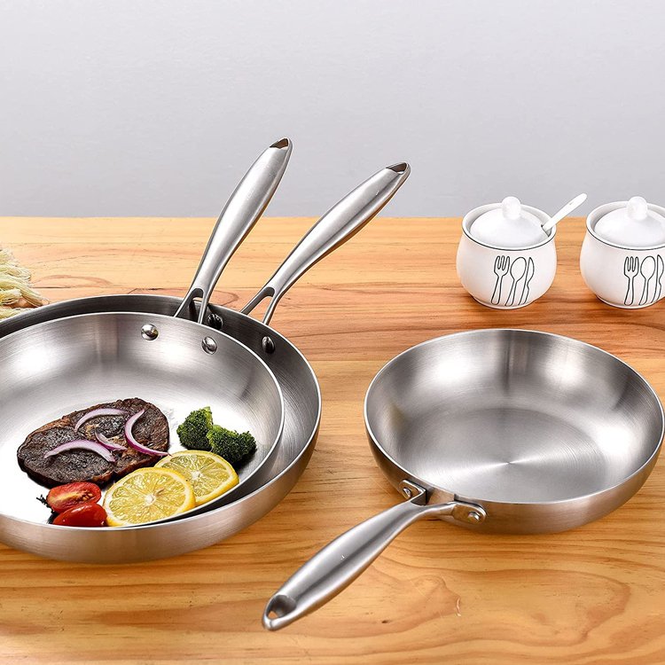 hot sale Manufacture Tri-Ply Stainless Steel Saute Frying Pan Skillet 3 Piece Set with Ergonomic Handle