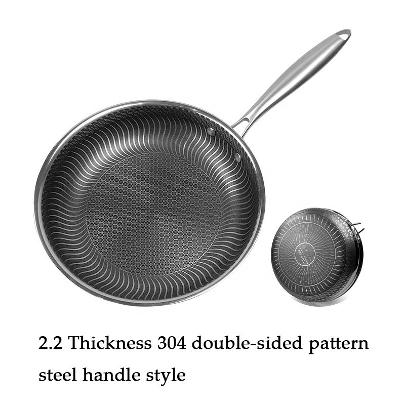 Food Grade triply stainless steel 304 grill pan Honeycomb Nonstick pan steel handle home kitchen cooking wok