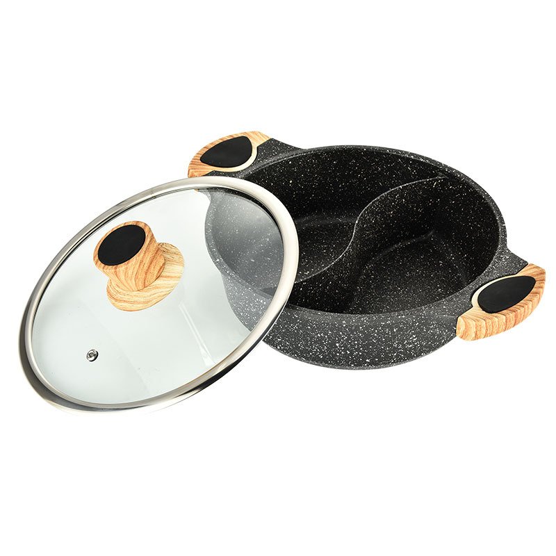Household kitchen Non Stick Granite Cooking Soup Pot with glass lids 32cm size stock pot for Mandarin duck hot pot