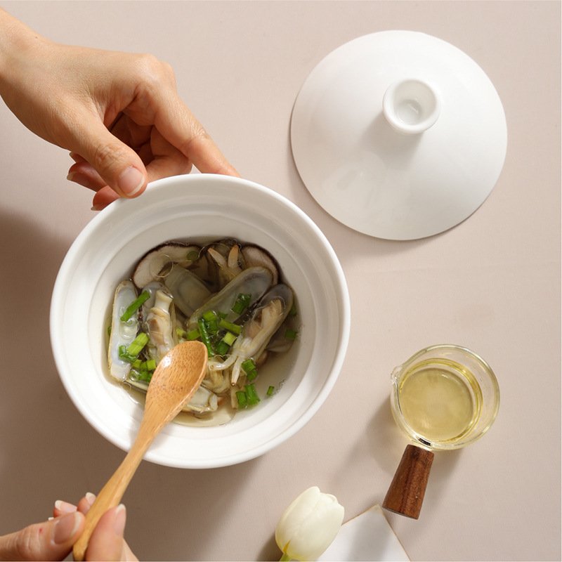 Ceramic Soup Food Warmer Cookware Sets Home Hot Pot White Casseroles With Lid
