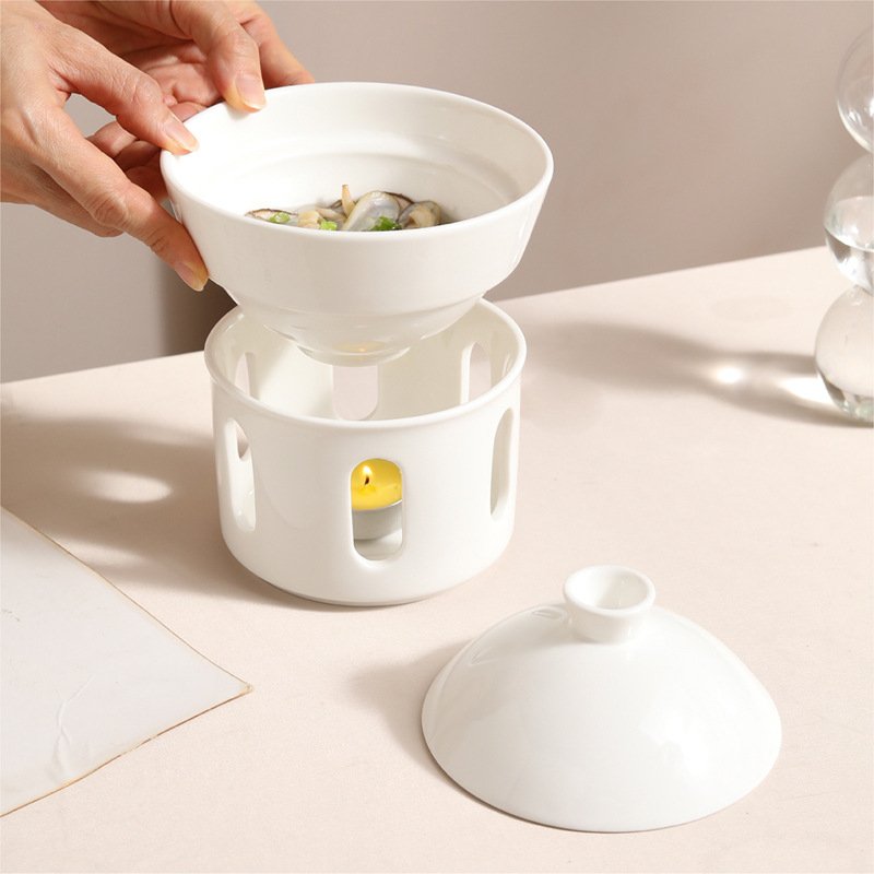 Ceramic Soup Food Warmer Cookware Sets Home Hot Pot White Casseroles With Lid