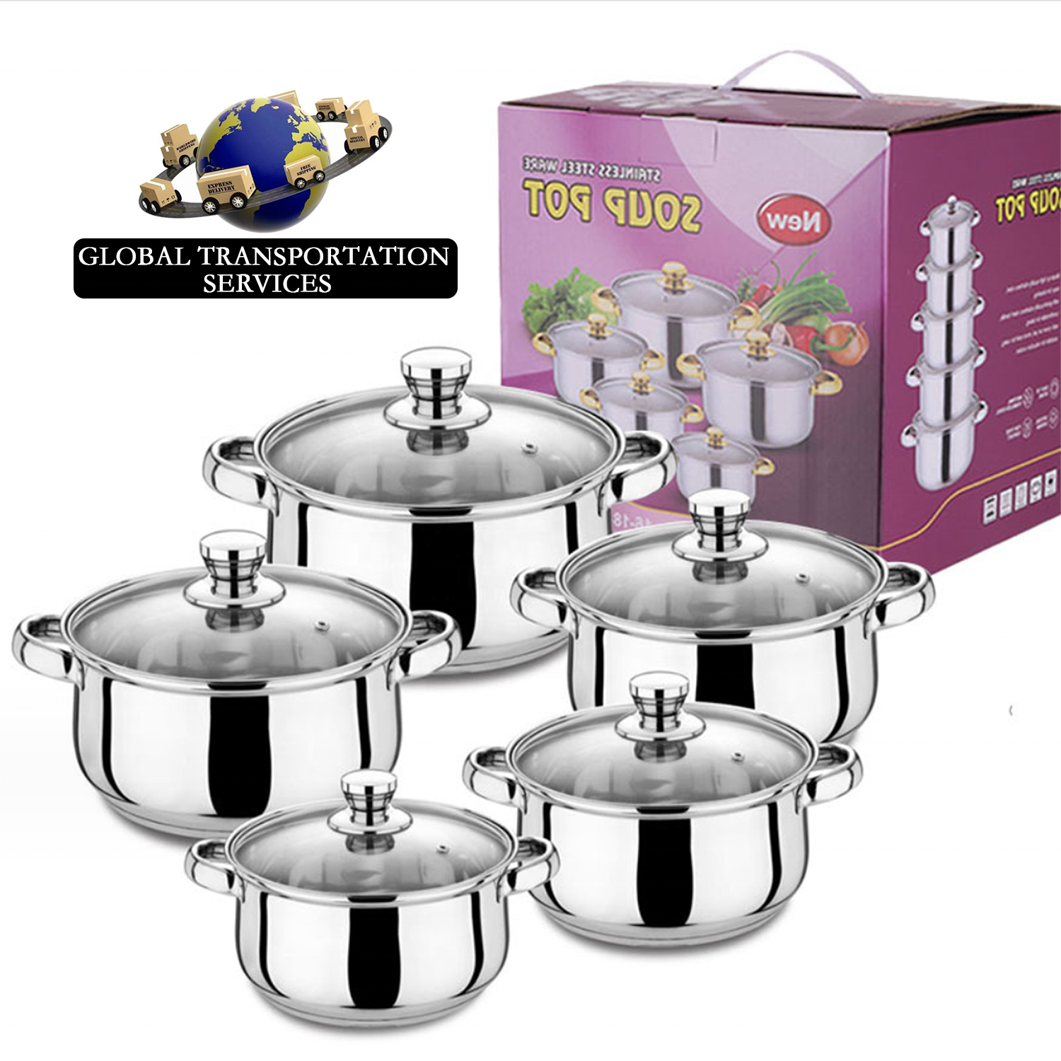 10pcs Stainless Steel Kitchen Gold handle Soup Pots Cooking Pots Milk Pots And Pans casserole Kitchen Cookware Sets