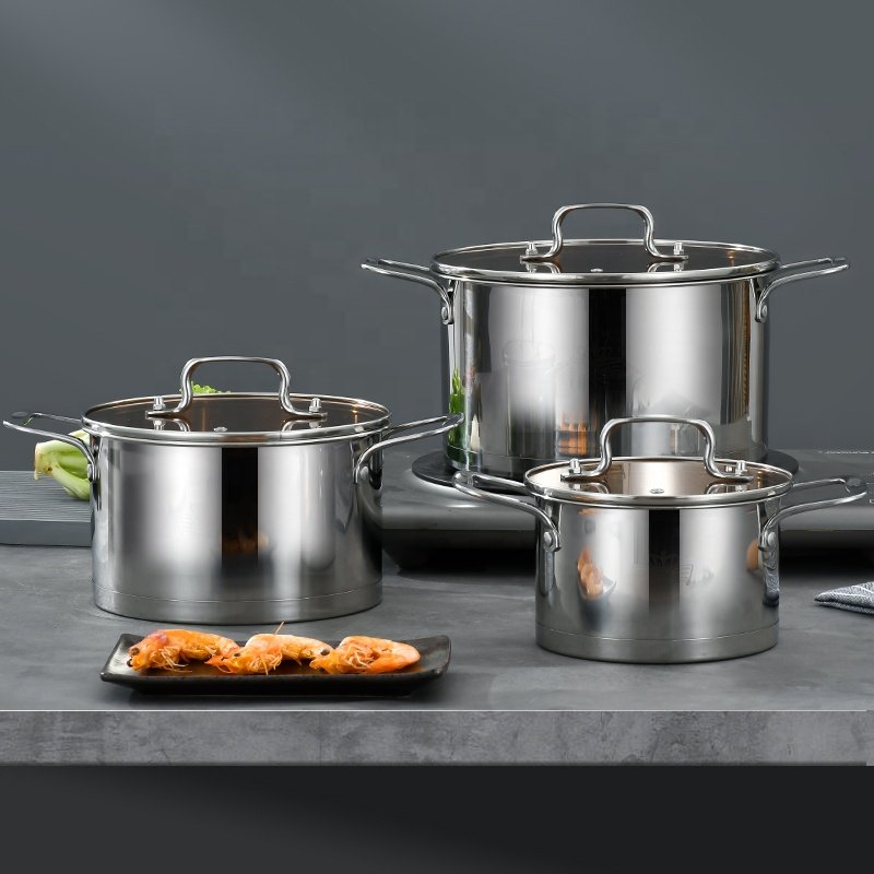 6 Pcs Hot Selling Stainless steel Cookware set with glass lid Cooking Pot Set cooking pot set non-stick cookware