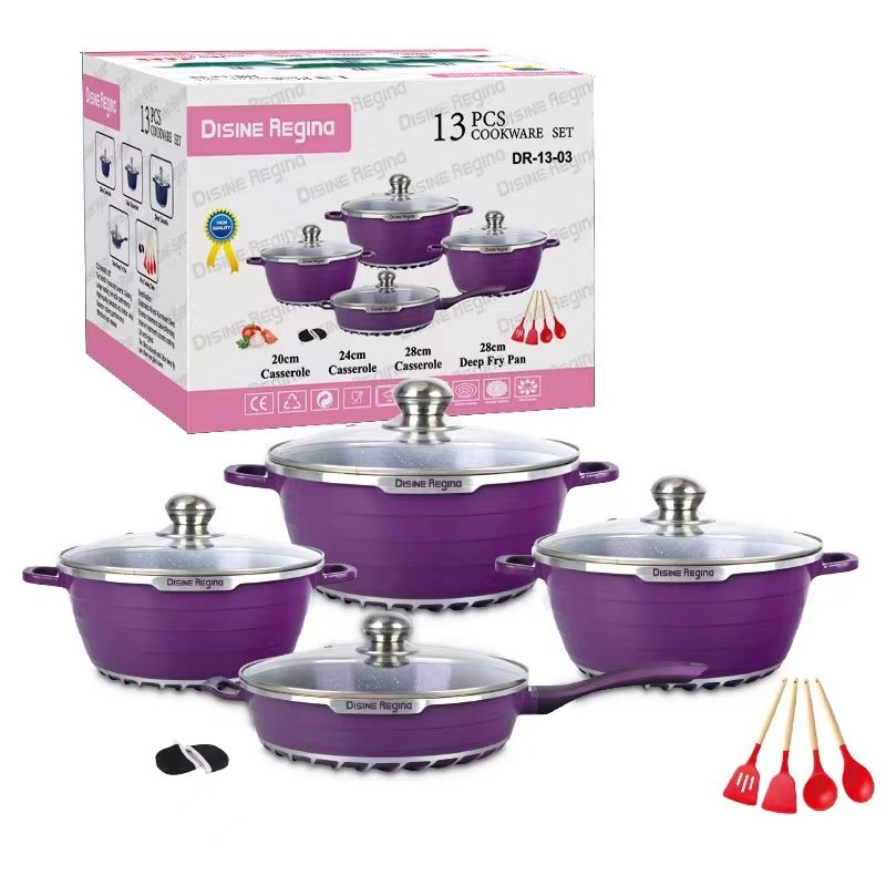 Hot Selling 13pcs Granite Aluminum Granite Cookware Sets Non-stick Casseroles Panelas Antiaderente Pot With Glass Lids Set