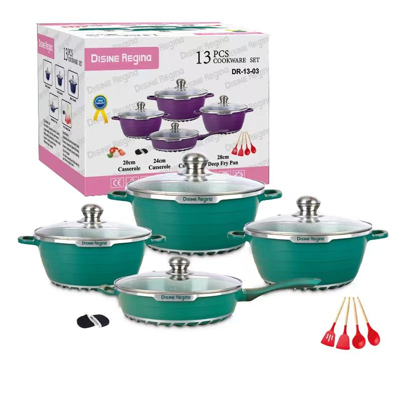 Hot Selling 13pcs Granite Aluminum Granite Cookware Sets Non-stick Casseroles Panelas Antiaderente Pot With Glass Lids Set